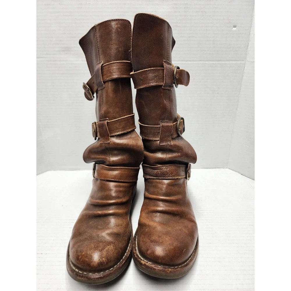 Fiorentini + Baker Tall Brown Eternity 7040 Moto Leather Biker Boots Size 6